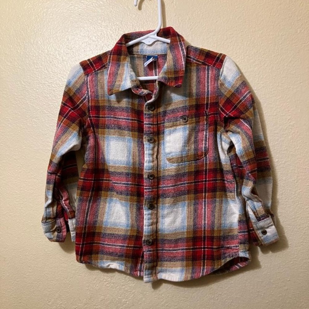Old Navy Boys Warm Tones Long Sleeve Button Up Plaid Flannel Shirt Size 4T